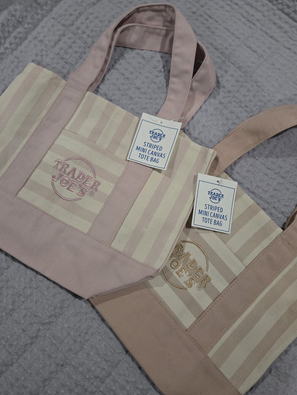 Pink And Sand Striped Mini Canvas Tote Bags Bundle